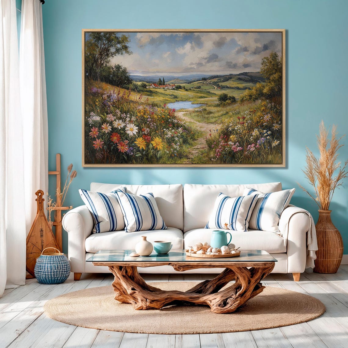 Pastoral Countryside Scene Romantic Landscape Framed Print Mountain Vista Large Wall Art Rustic Nature Decor Ready To Hang - Image 4