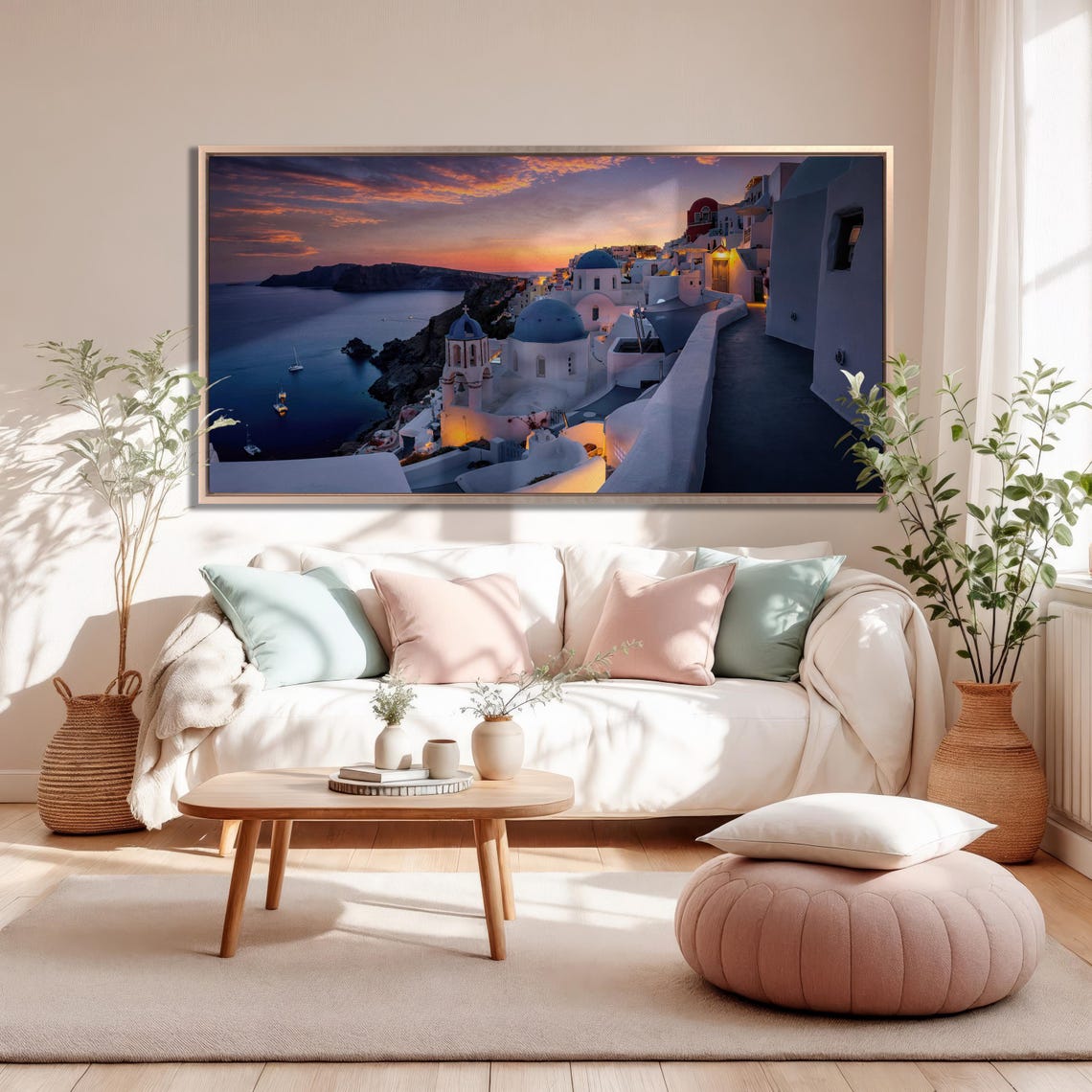 Santorini Sunset Blue Domes Whitewashed Village Greece Wall Art - Image 2