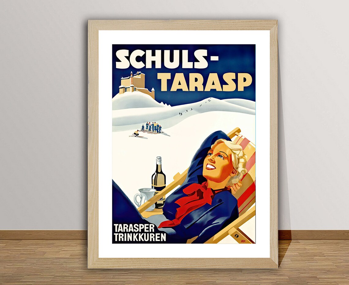 Schuls Tarasp Tarasper Trinkkuren Vintage Travel Poster