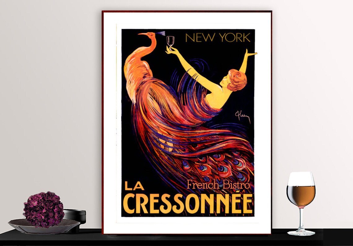 La Cressonnee Vintage French Yellow Dress Art Nouveau Bar Poster - Image 2