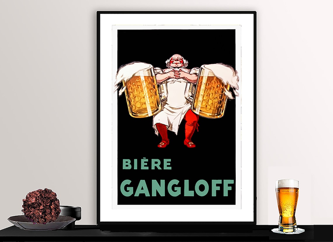 Biere Gangloff Giant Beer Mugs Vintage French Brewery Poster