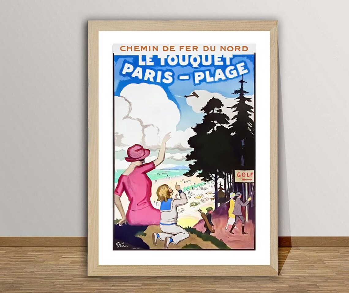 Le Touquet Paris Plage Beach Airplane Golf Vintage Travel Poster
