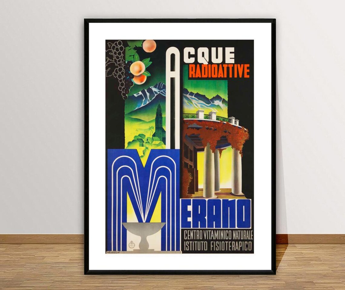 Merano Acque Radioattive Natural Vitamin Center Vintage Spa Poster - Image 2