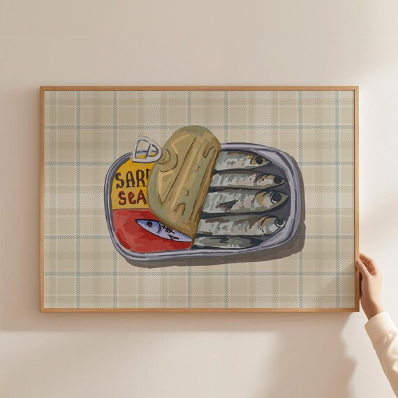 Tinned Fish Print Sardines Print Seafood Print Retro Fish Illustration Trendy Dining Room Prints Restaurant Art Print