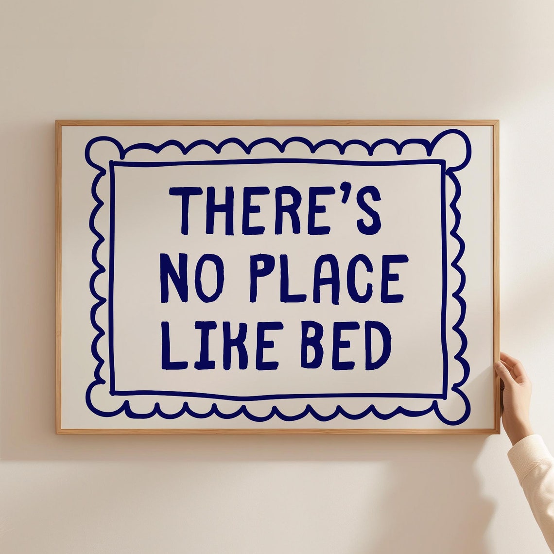There Is No Place Like Bed Bold Navy Cozy Bedroom Quote Wall Art