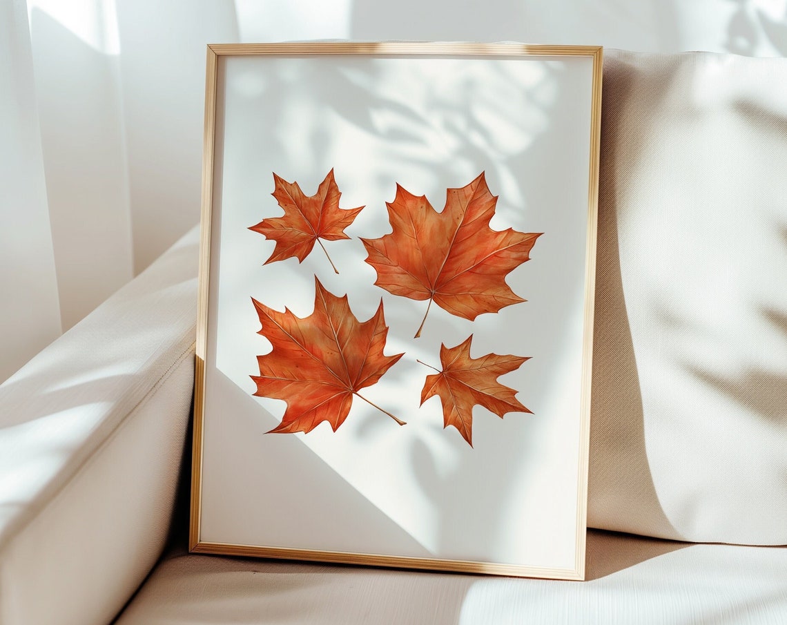 Scattered Watercolor Maple Leaves Autumn Botanical Art Poster