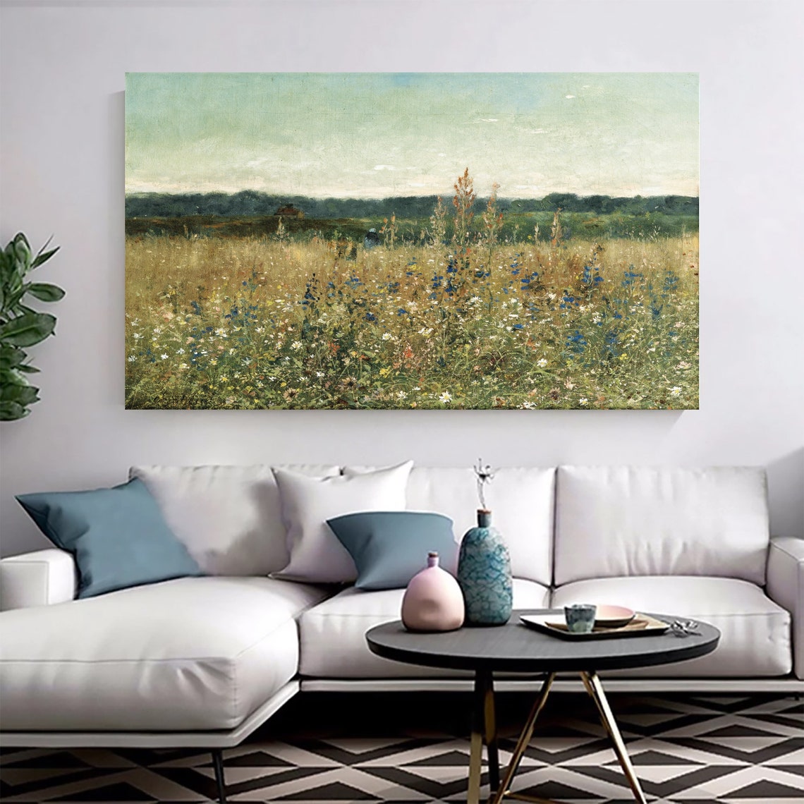 Wildflower Meadow Cornflowers Vintage Landscape Painting Art Poster - Image 3