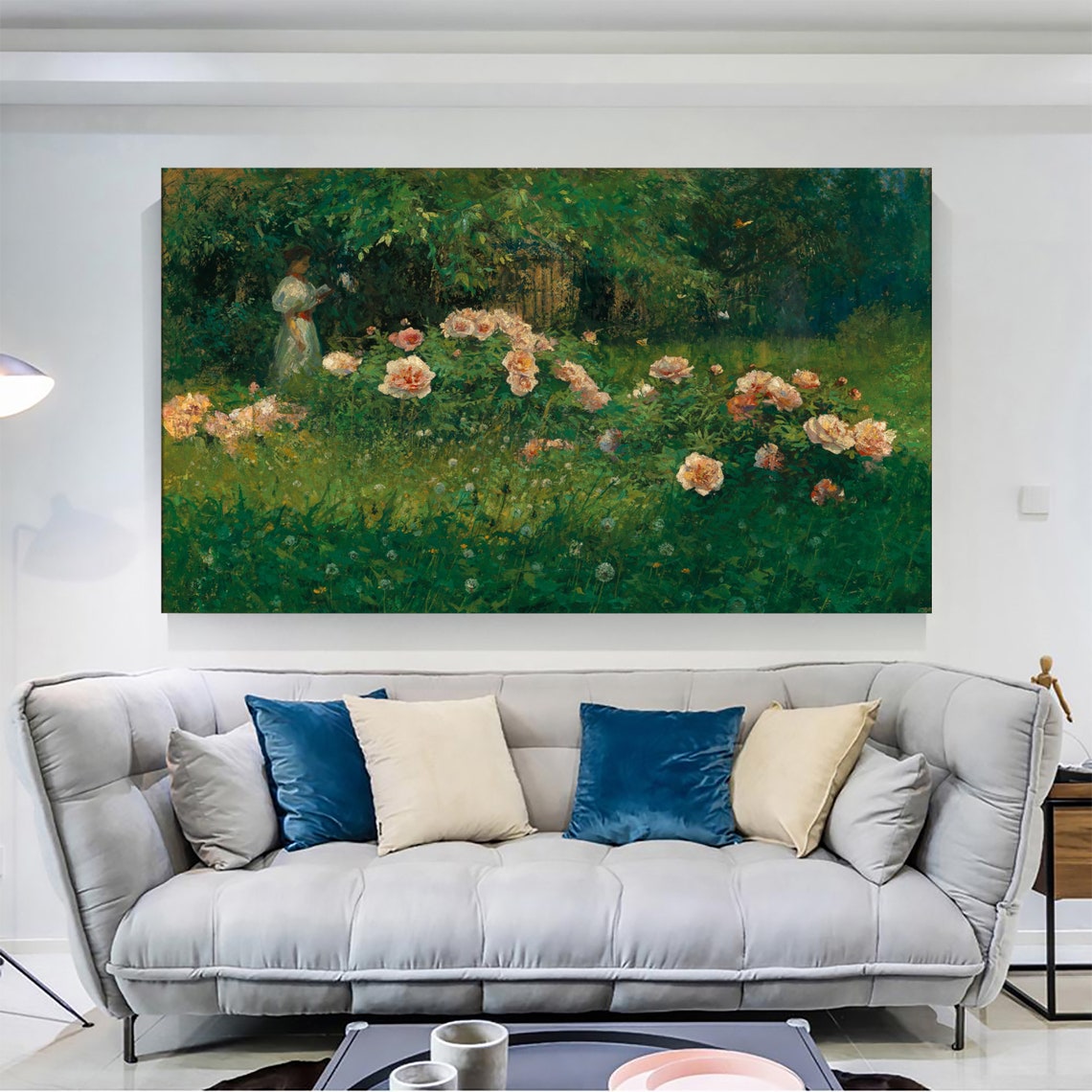 Vintage Rose Garden Woman Among Roses Impressionist Floral Art Poster - Image 2