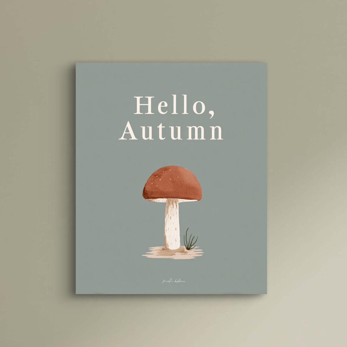 Hello Autumn Cute Mushroom Illustration Minimalist Fall Wall Art