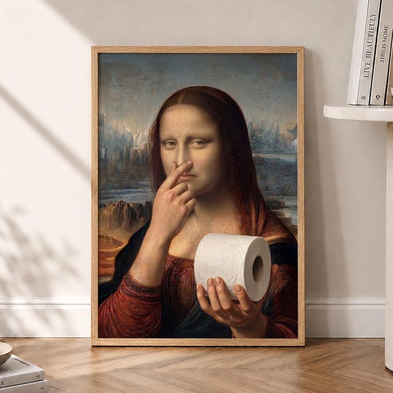 Funny Mona Lisa Bathroom Poster Bad Smell Toilet Paper Wall Art Vintage Prints Optional Frame