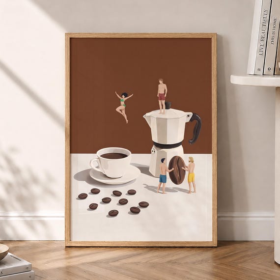 Coffee Adventure Print Trendy Kitchen Poster Lover Prints Wall Art Espresso Good Morning Digital File