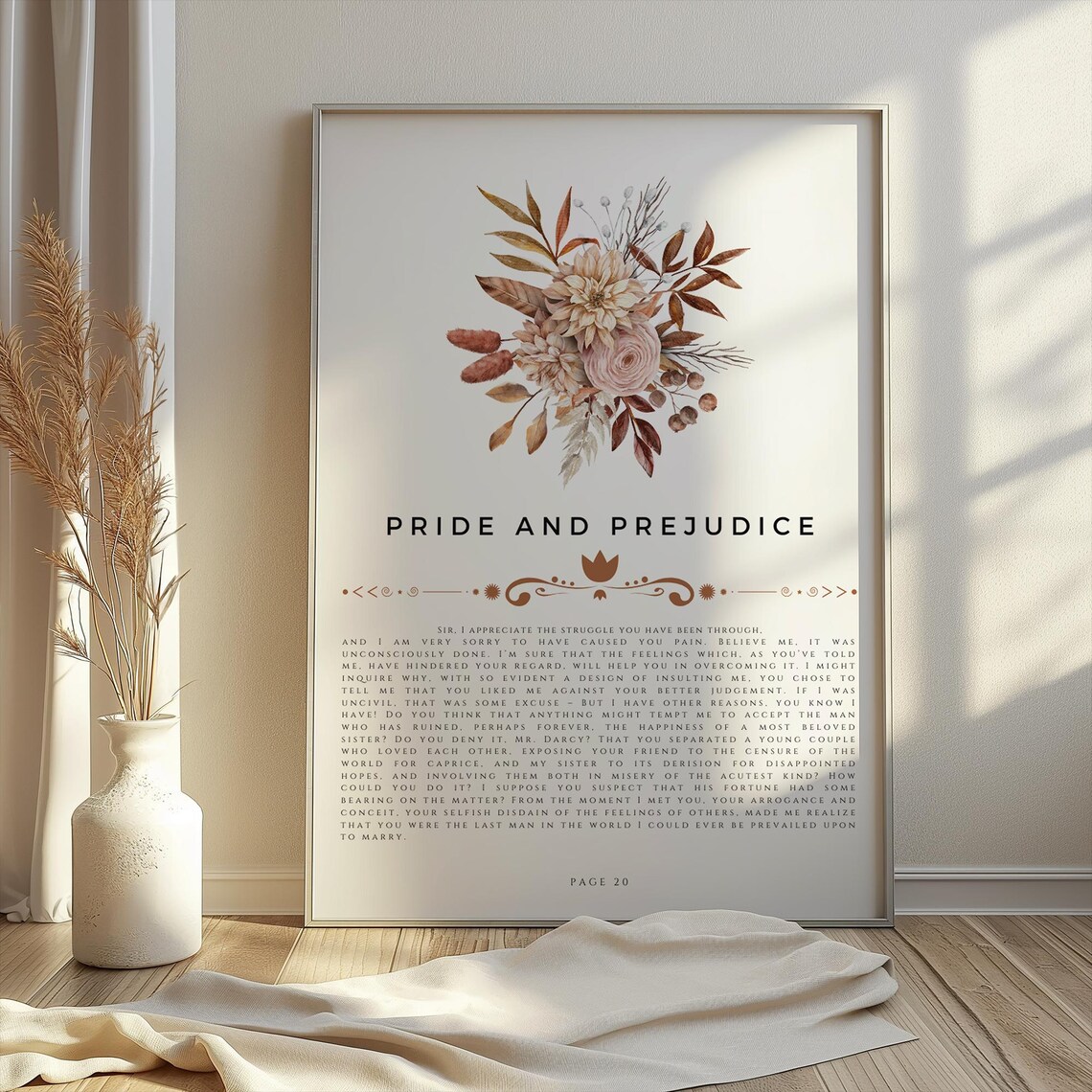 Pride And Prejudice Book Page Quote Poster Floral Watercolor Jane Austen - Image 2