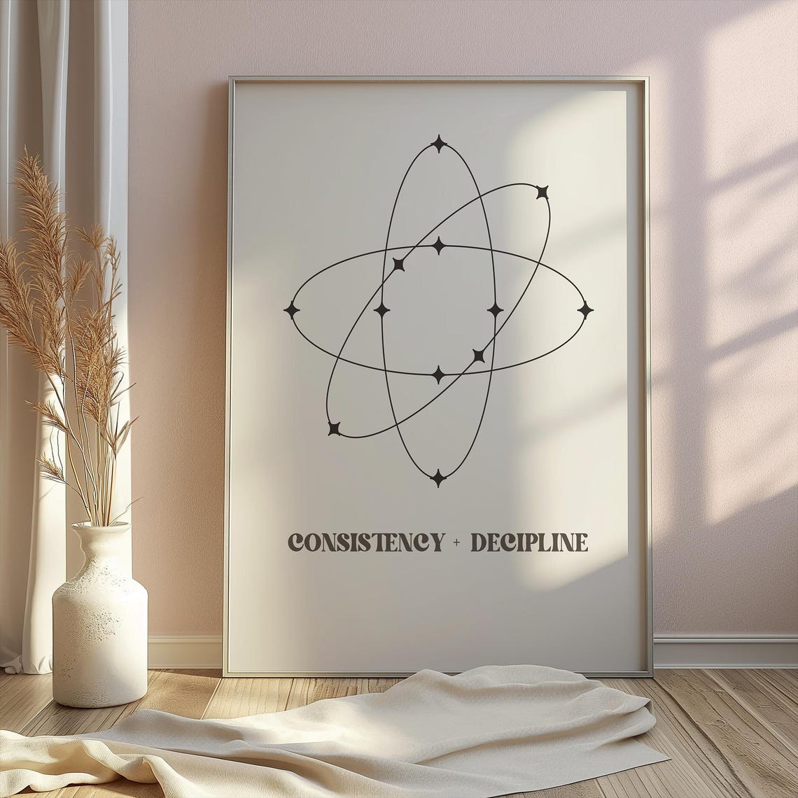 Consistency And Decipline Minimalist Star Orbit Line Art Quote Poster