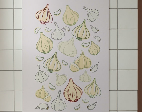 Garlic Wall Art Garlic Girl Poster Kitchen Decor Funky Vegetable Poster Abstract Art Print Retro Kitchen Art Print Housewarming Gift