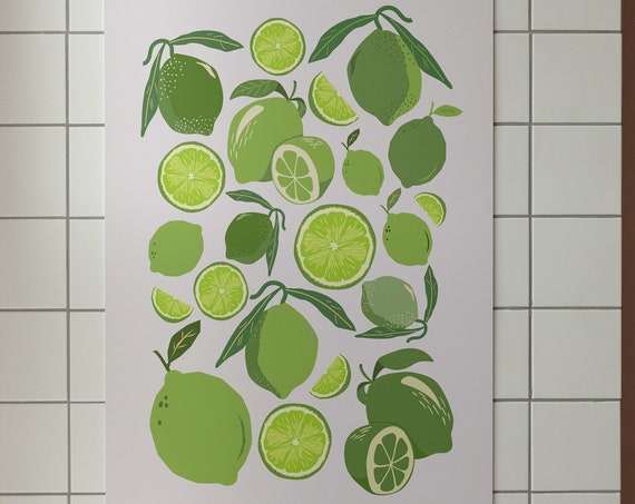 Limes Wall Art Citrus Poster Kitchen Decor Lime Funky Fruit Poster Abstract Art Print Lemon Retro Kitchen Art Print Housewarming Gift