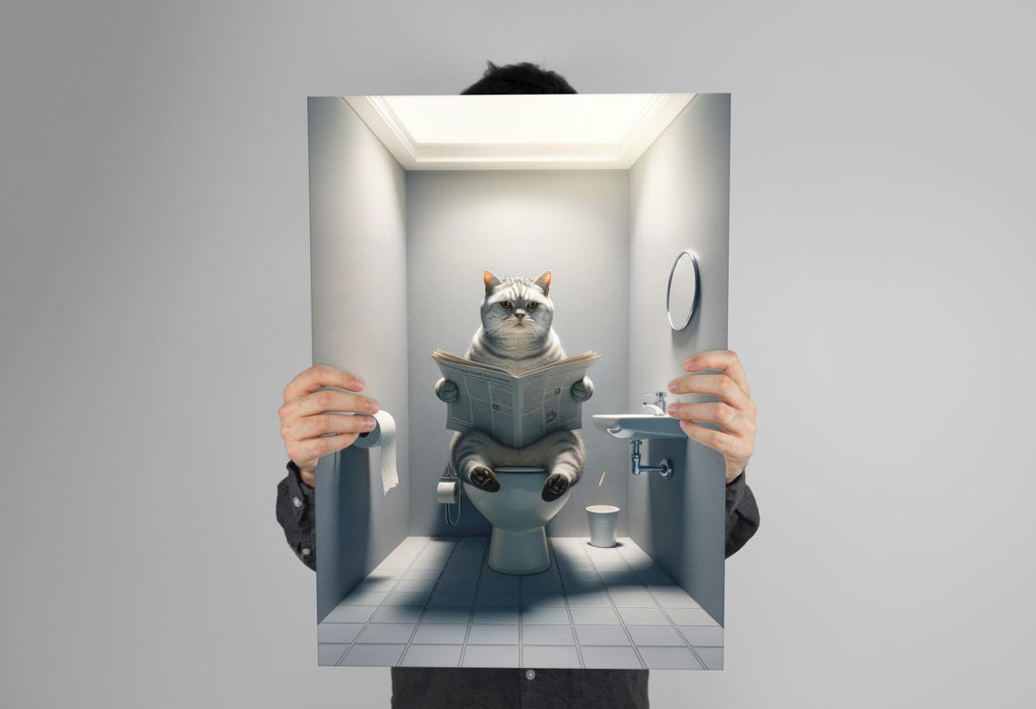 Silver Tabby British Shorthair Cat Newspaper Funny Art Poster - Image 3