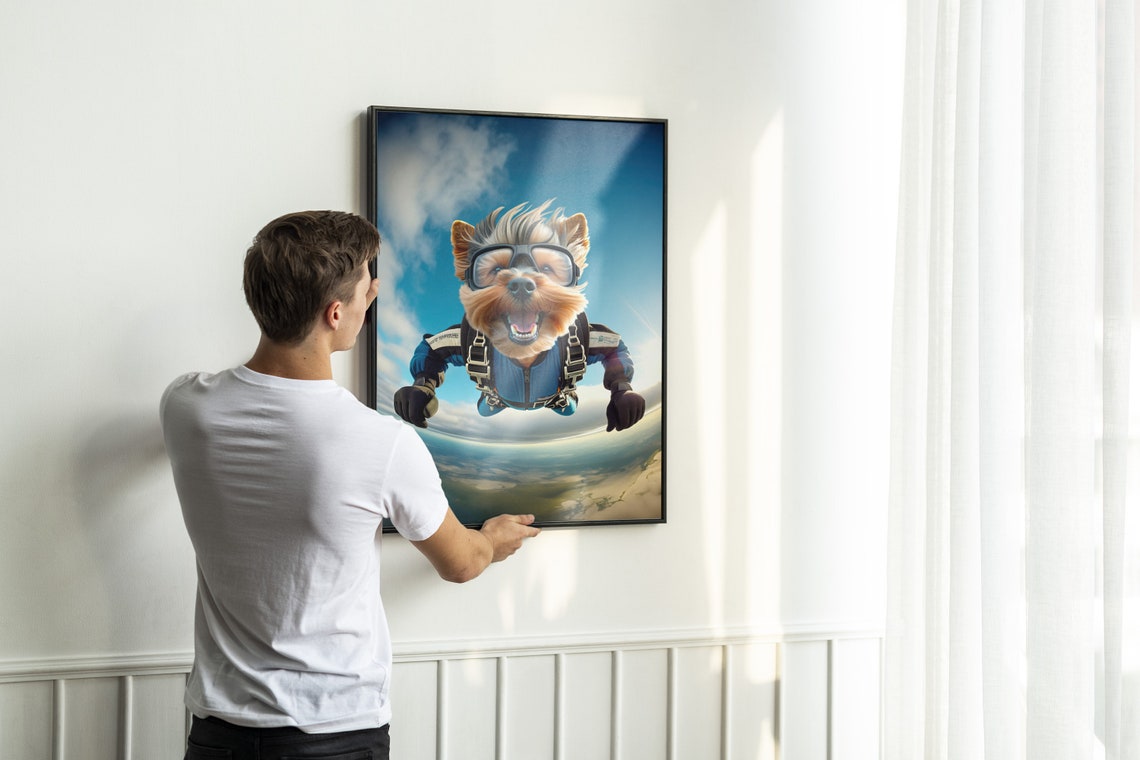 Yorkshire Terrier Skydiving In Blue Jumpsuit Funny Freefall Dog Poster - Image 2