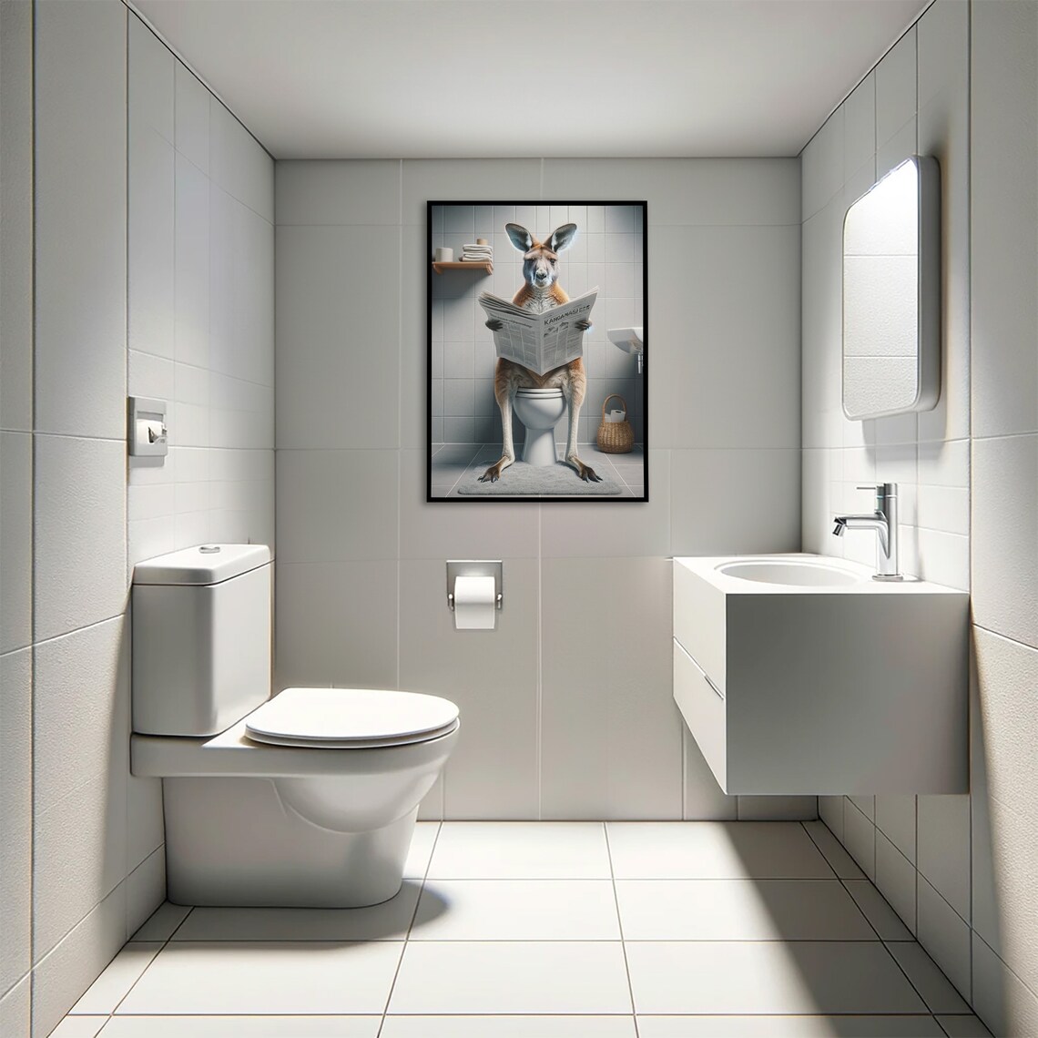 Kangaroo Reading the Newspaper, Funny Bathroom Decor - Image 4