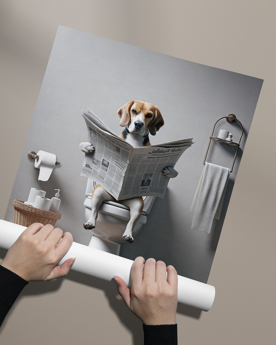 Beagle Reading the Newspaper on the Toilet, Poster - Image 2