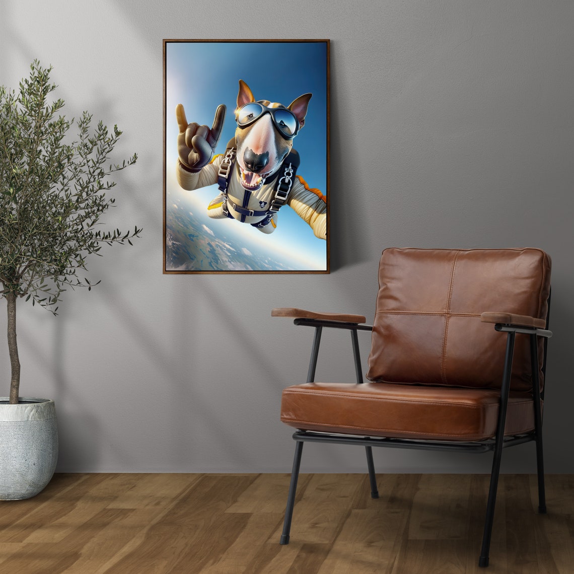 Bull Terrier Dog Skydiving Rock On Sign Epic Freefall Funny Poster - Image 3