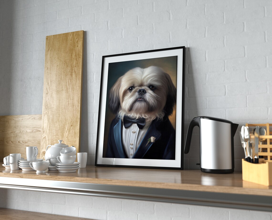 Shih Tzu in a Tuxedo Portrait Art Print - Image 4