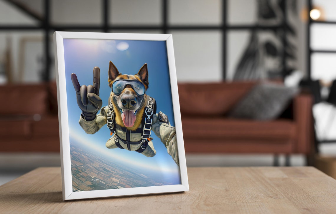 Belgian Malinois Skydiving Rock On Sign Epic Freefall Dog Poster - Image 4