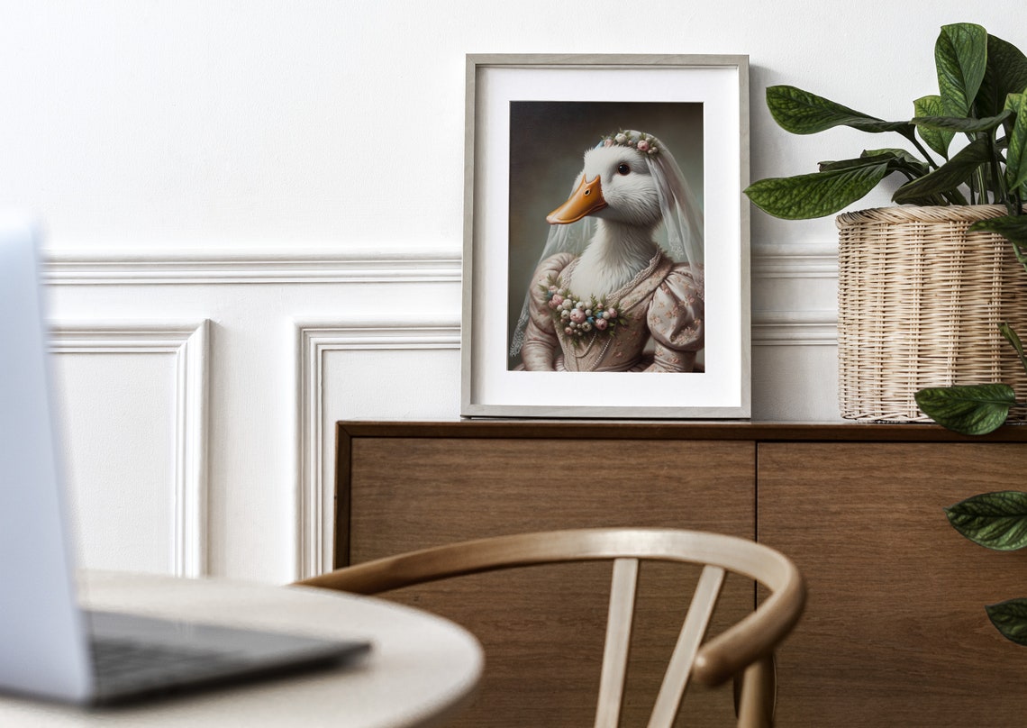 White Duck In Wedding Dress Funny Bridal Bird Portrait Poster - Image 2
