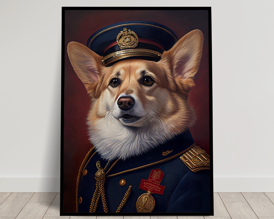 Portrait Of A Corgi In Military Uniform Art Print
