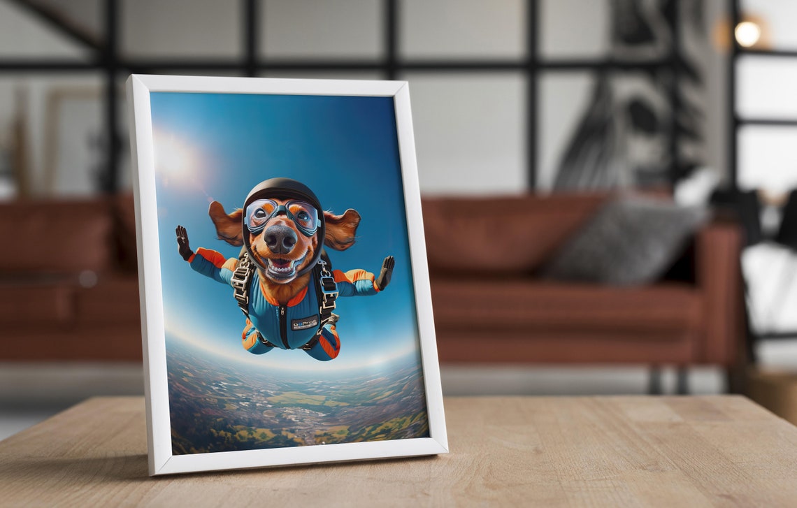 Dachshund Skydiving In Helmet And Goggles Epic Freefall Dog Poster - Image 4