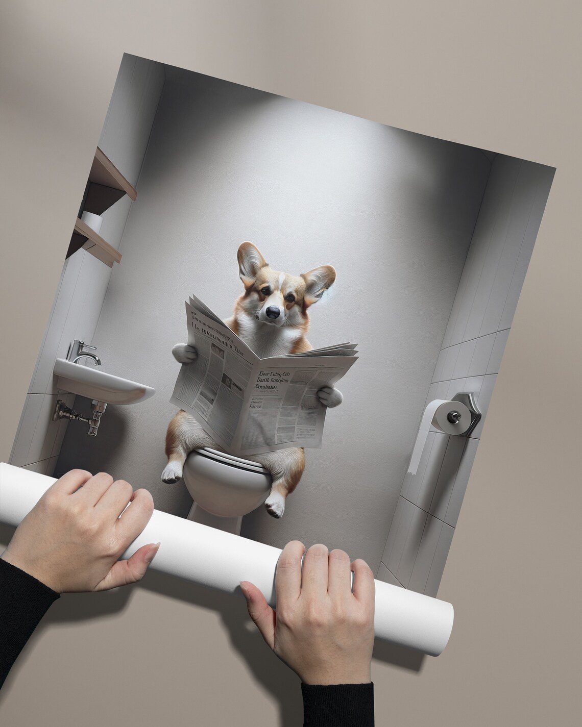 Funny Corgi Reading Newspaper On Toilet Bathroom Humor Dog Poster - Image 2