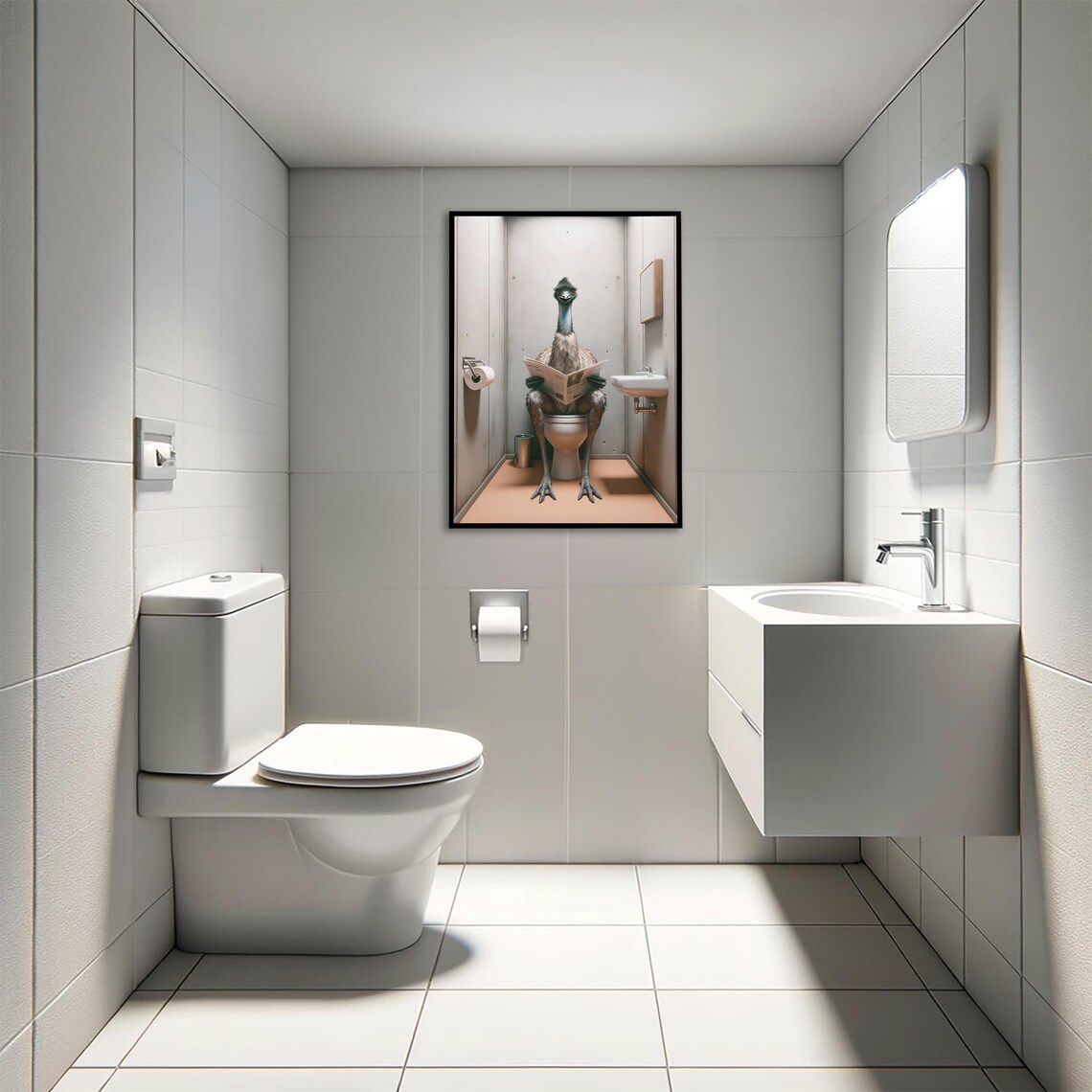 Emu Reading the Newspaper on the Toilet Funny Bathroom Poster - Image 4