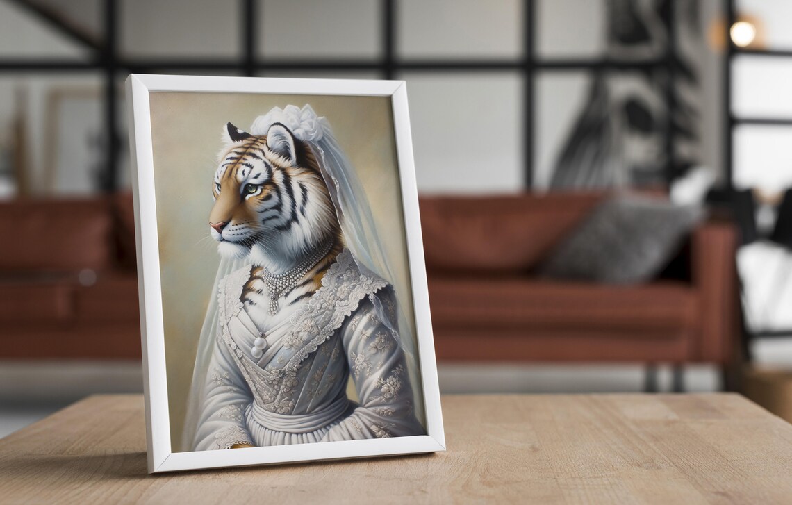Tigress Bride in a Pearl-Embellished Wedding Gown Wild Animal Poster - Image 4