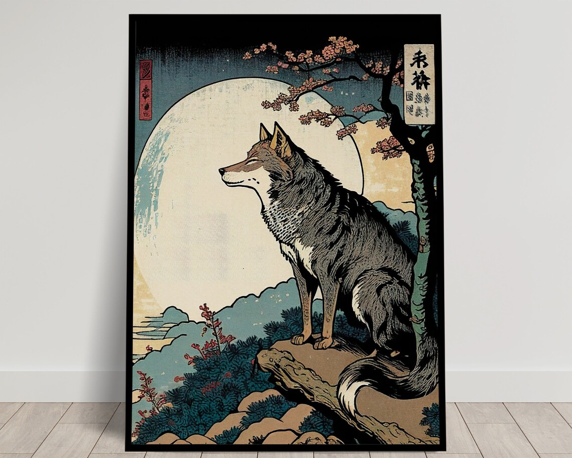 Wolf Japanese Art Style Nara Landscape Poster