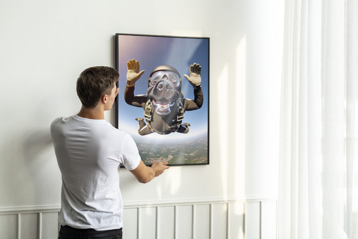 Black Labrador Skydiving With Helmet Epic Freefall Dog Poster - Image 2