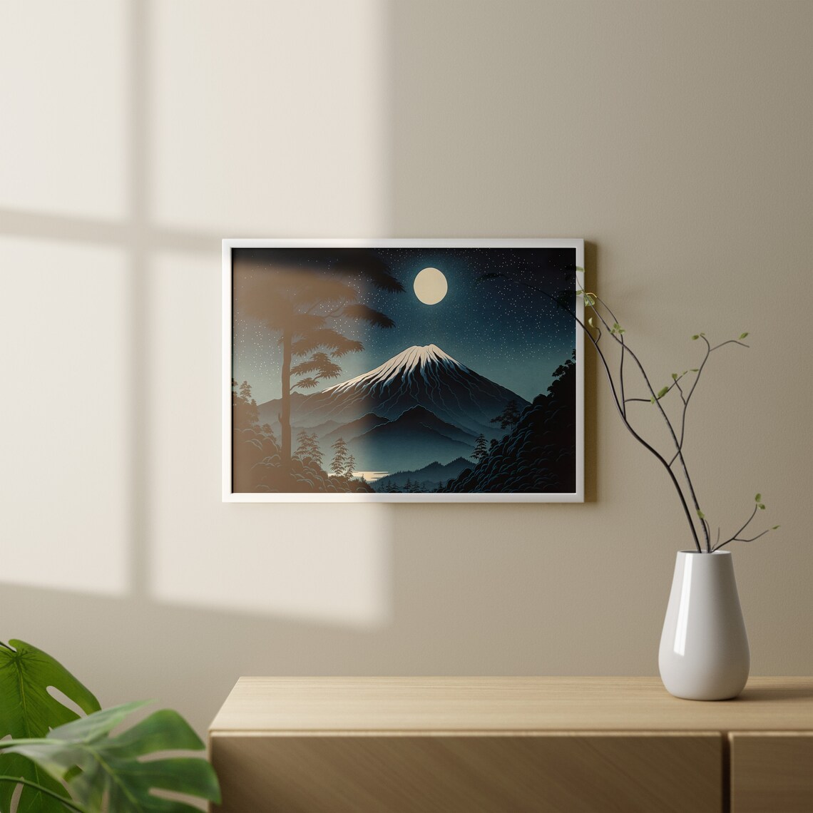 Mount Fuji Under the Full Moon Art Print - Image 3