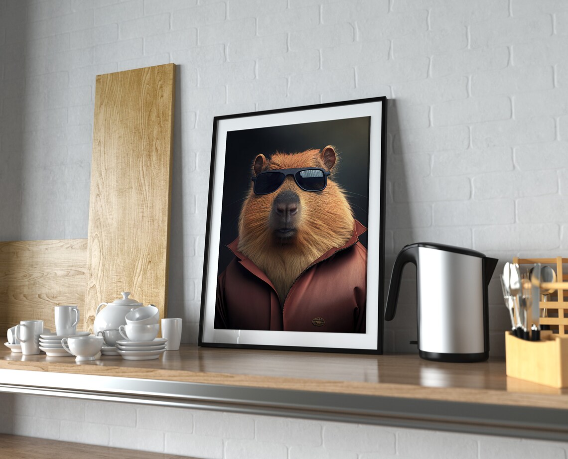 Action Movie Star Capybara Kitsh Humorous Poster - Image 4