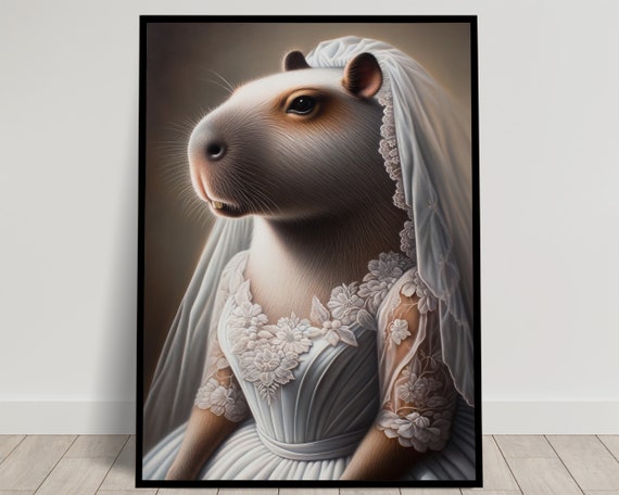 Portrait Of A Capybara Wearing A Wedding Dress Animal Wall Decor Capybara Mariage Poster Bride Wall Art Funny Frame Unique Gift