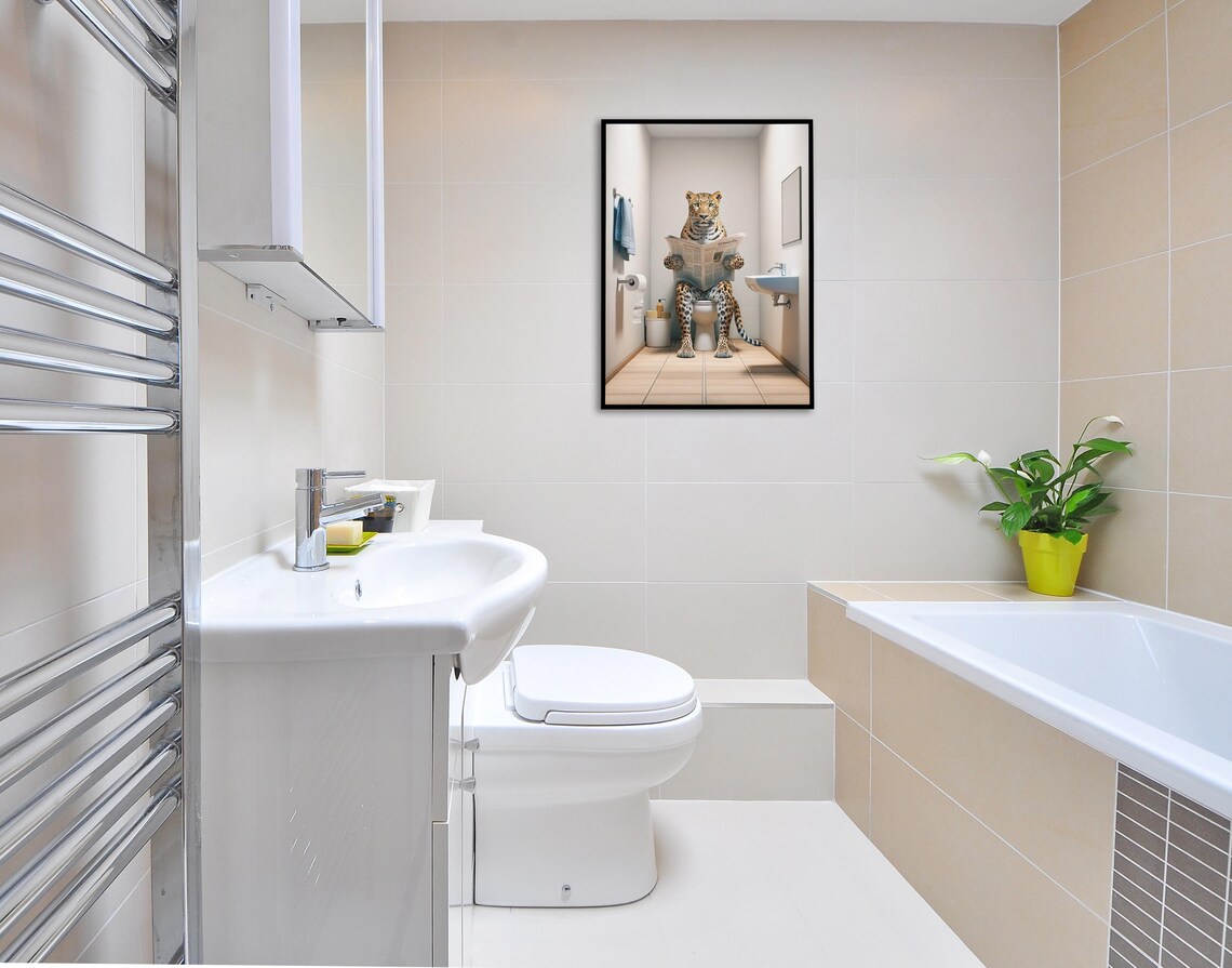 Leopard Reading Newspaper Bathroom Poster, Funny Decor - Image 2