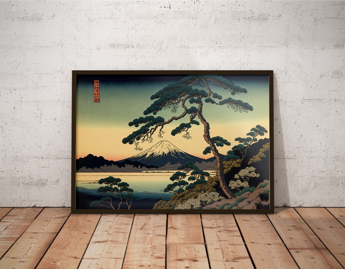 Mount Fuji Japanese Ukiyo E Landscape Pine Tree Sunset Lake Art Print - Image 2