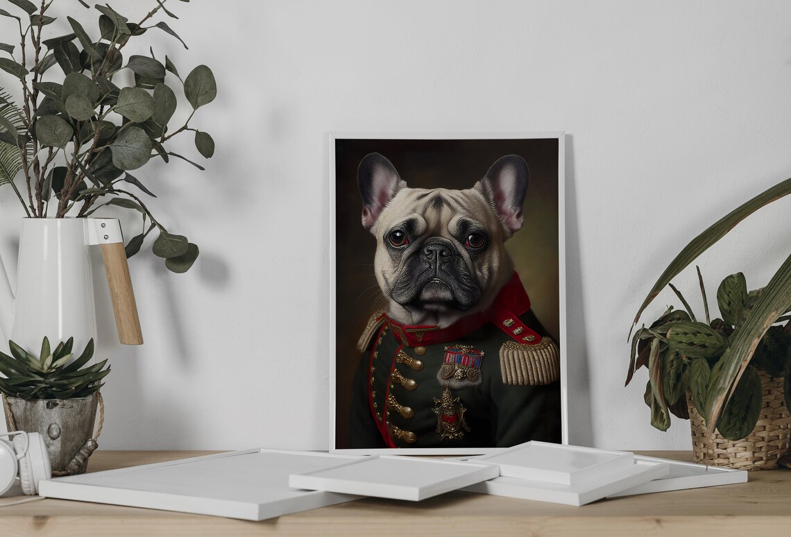 Portrait Of A French Bulldog In Military Uniform Animal Wall Decoration Dog Poster Wall Poster To Frame - Image 3