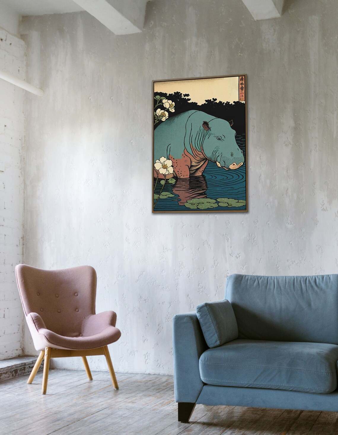 Hippopotamus Vintage Ukiyo-E Art Print - Image 4