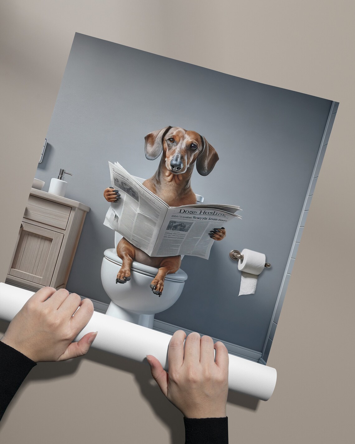 Dachshund Reading The Newspaper On The Toilet, Poster - Image 2