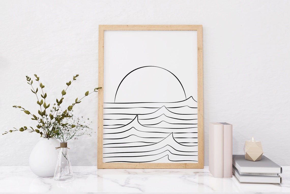 Half Sun Waves One Line Art Minimalist Ocean Sunset Calm Print - Image 2