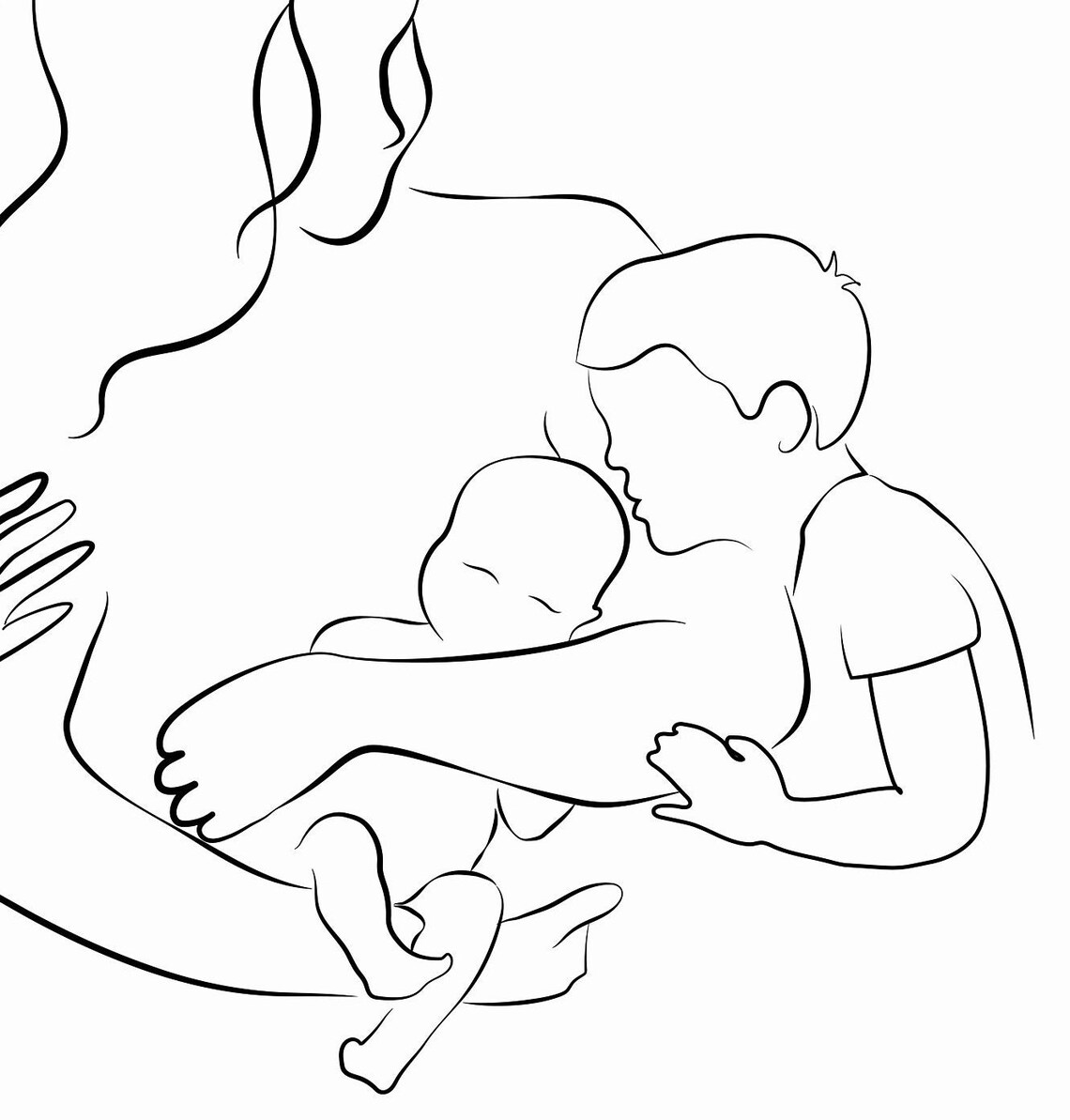 Family of Four Line Art Dad Mom Son Newborn Baby Minimalist Poster - Image 2