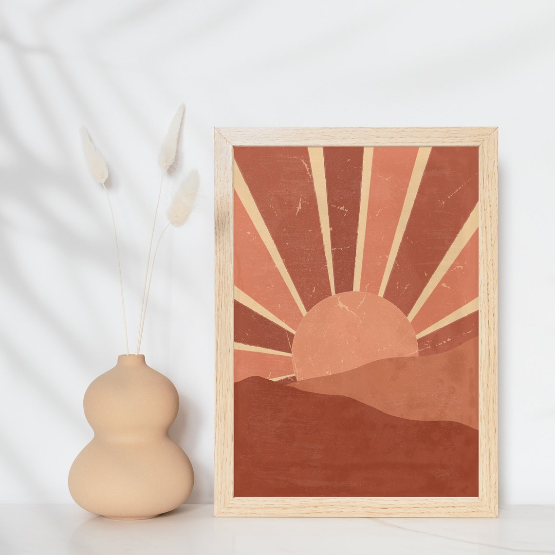 Boho Terracotta Sunset Print Bohemian Landscape Prints Burnt Orange Art Wall - Image 2