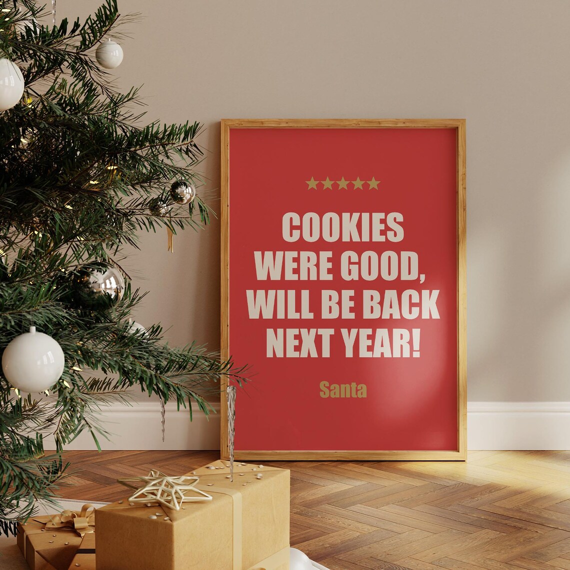 Cookies Were Good Santa Review Funny Red Christmas Wall Poster - Image 2