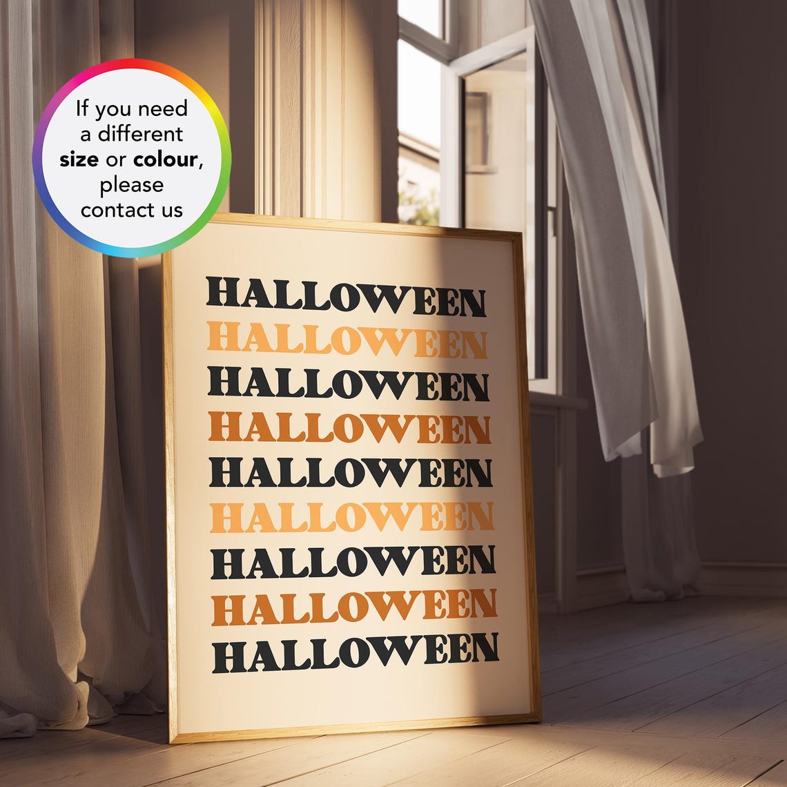 Halloween Repeated Retro Typography Orange Black Spooky Decor Poster - Image 3
