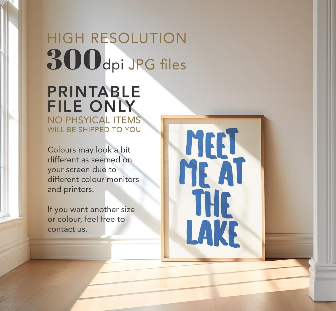 Meet Me At The Lake Blue Typography Art Print - Image 4