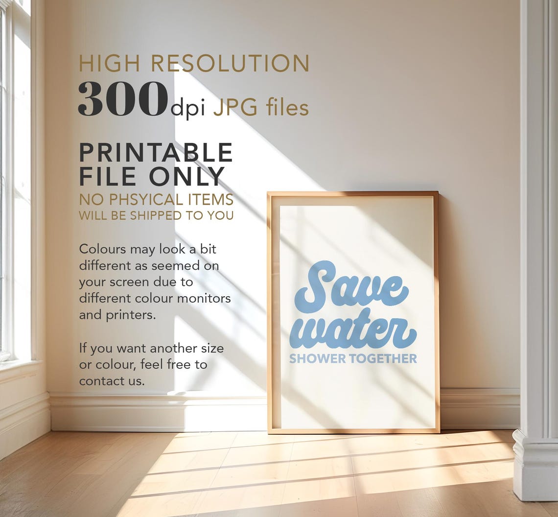 Cute Bathroom Print Save Water Shower Together Poster Funny Quote Bathroom Poster Bathroom Wall Decor Typography Art - Image 3