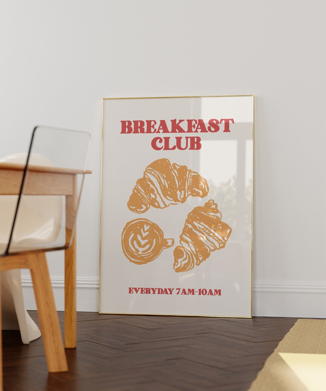 Breakfast Club Croissant Latte Art Retro Kitchen Cafe Poster - Image 2